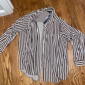 Dark brown and White stripe button down